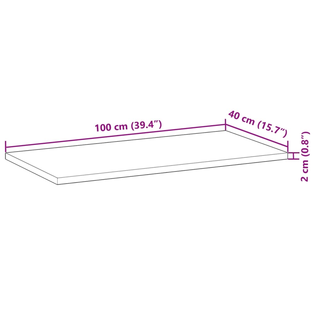 Tafelblad rechthoekig 100x40x2 cm massief acaciahout