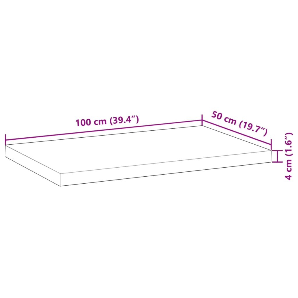 Tafelblad rechthoekig 100x50x4 cm massief acaciahout