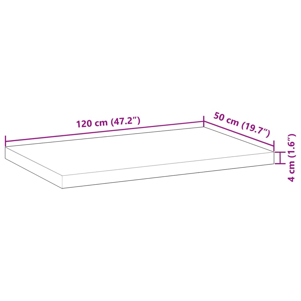 Tafelblad rechthoekig 120x50x4 cm massief acaciahout