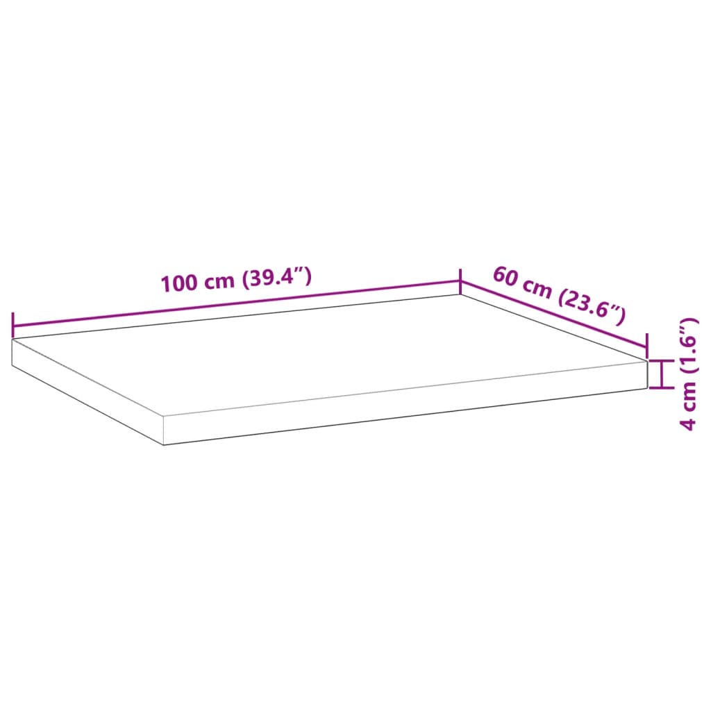 Tafelblad rechthoekig 100x60x4 cm massief acaciahout