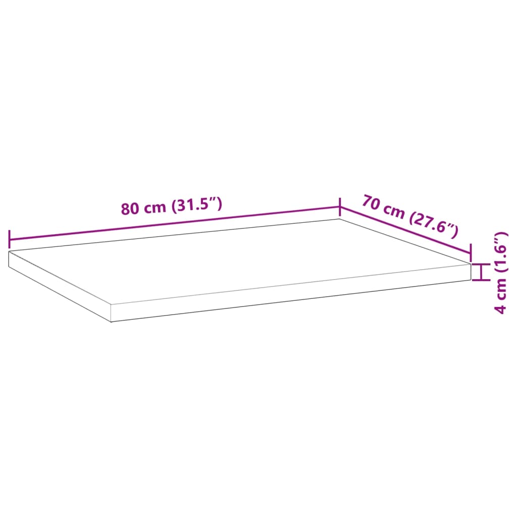 Tafelblad rechthoekig 80x70x4 cm massief acaciahout