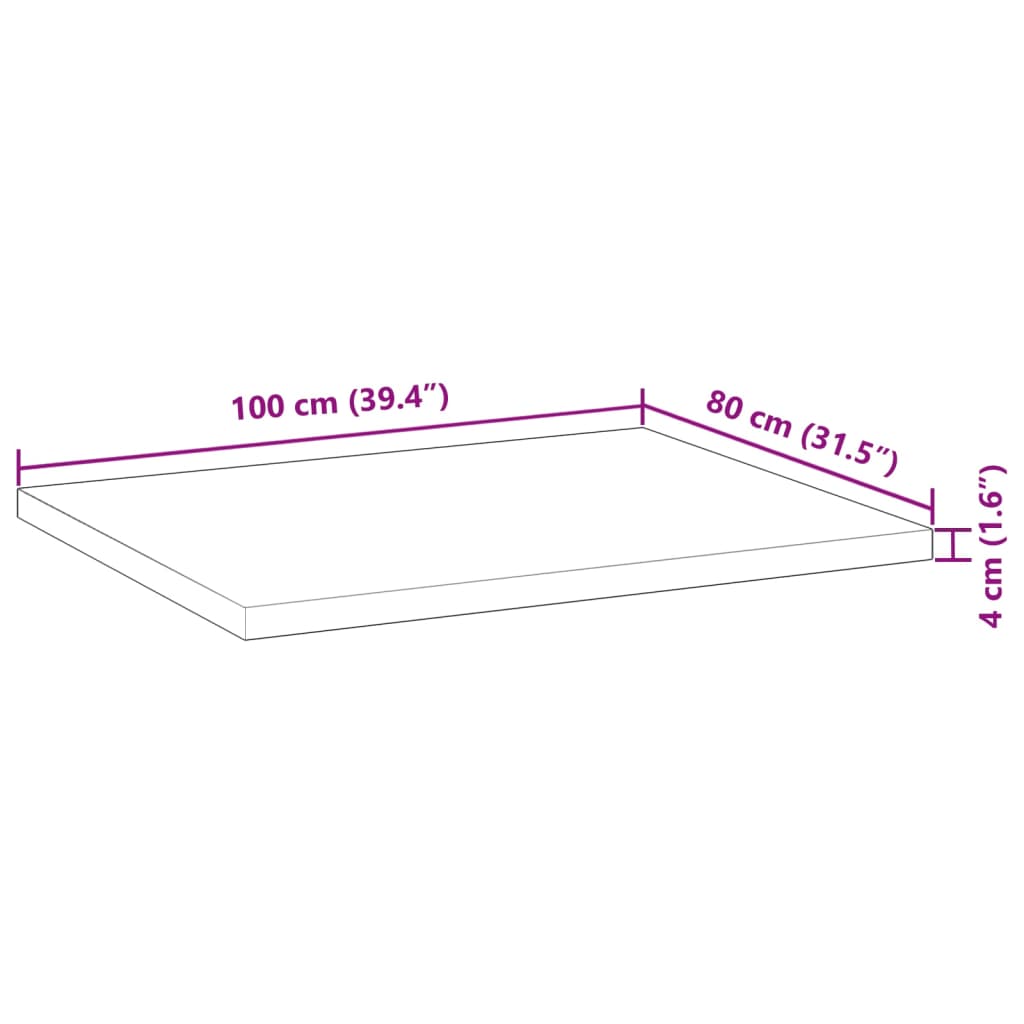 Tafelblad rechthoekig 100x80x4 cm massief acaciahout