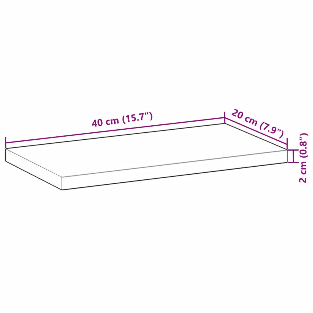 Tafelblad rechthoekig 40x20x2 cm massief acaciahout