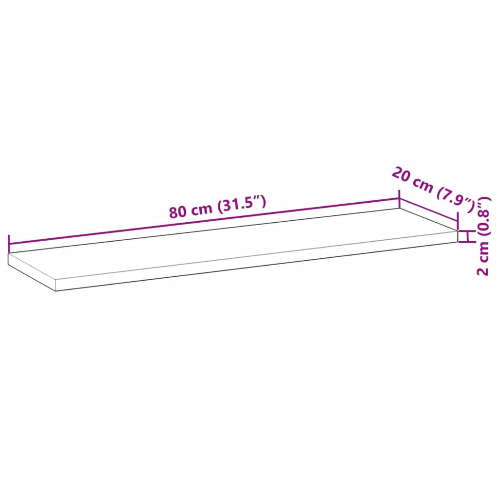 Tafelblad rechthoekig 80x20x2 cm massief acaciahout