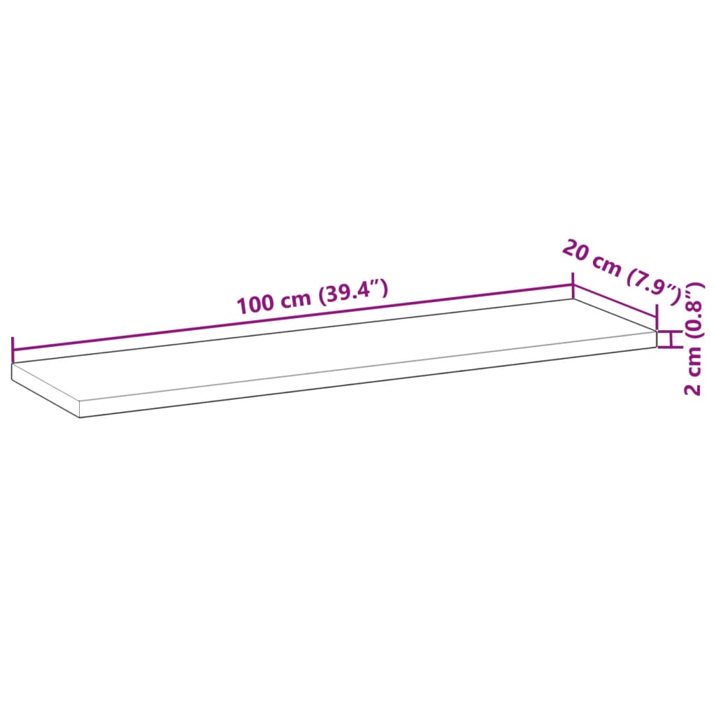 Tafelblad rechthoekig 100x20x2 cm massief acaciahout