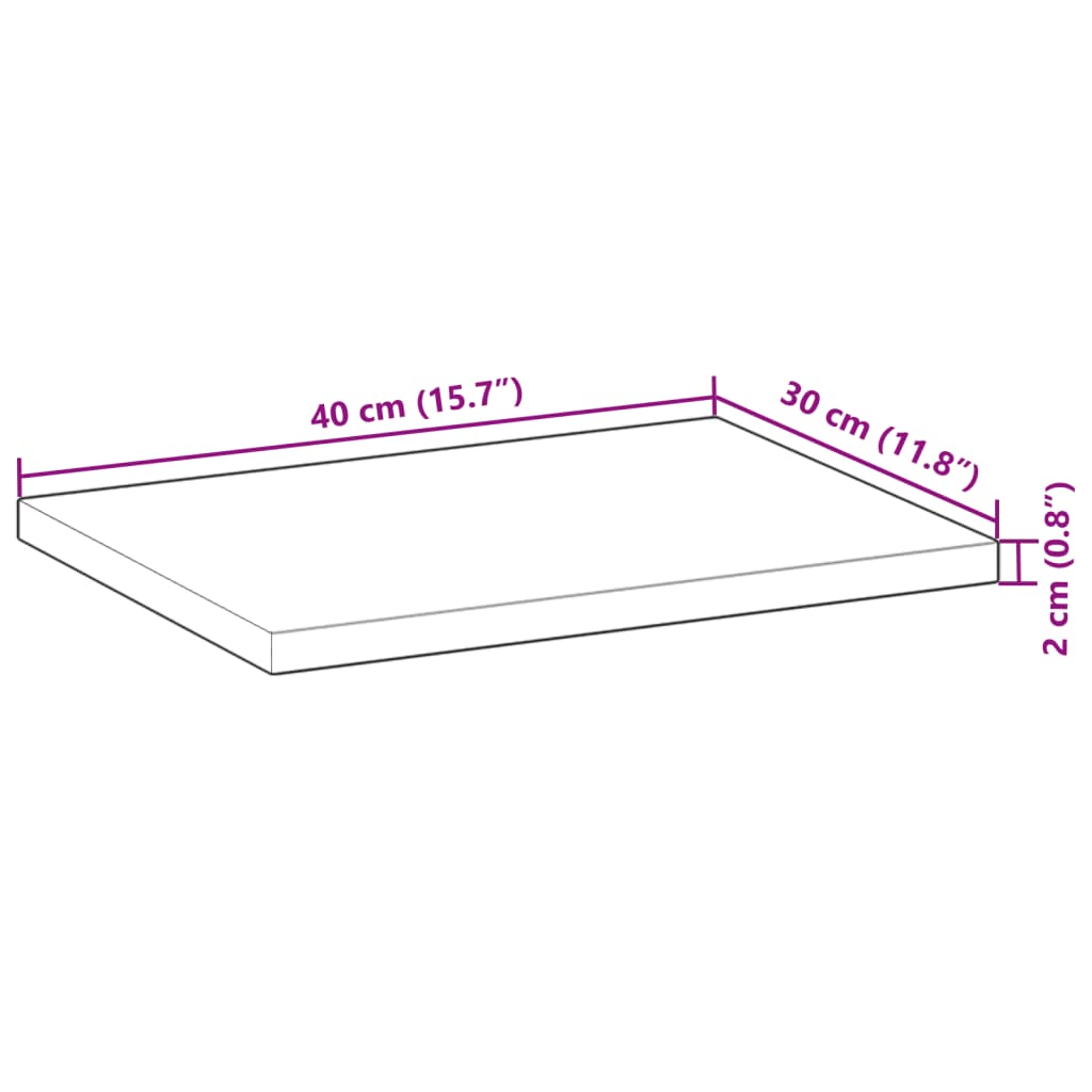 Tafelblad rechthoekig 40x30x2 cm massief acaciahout