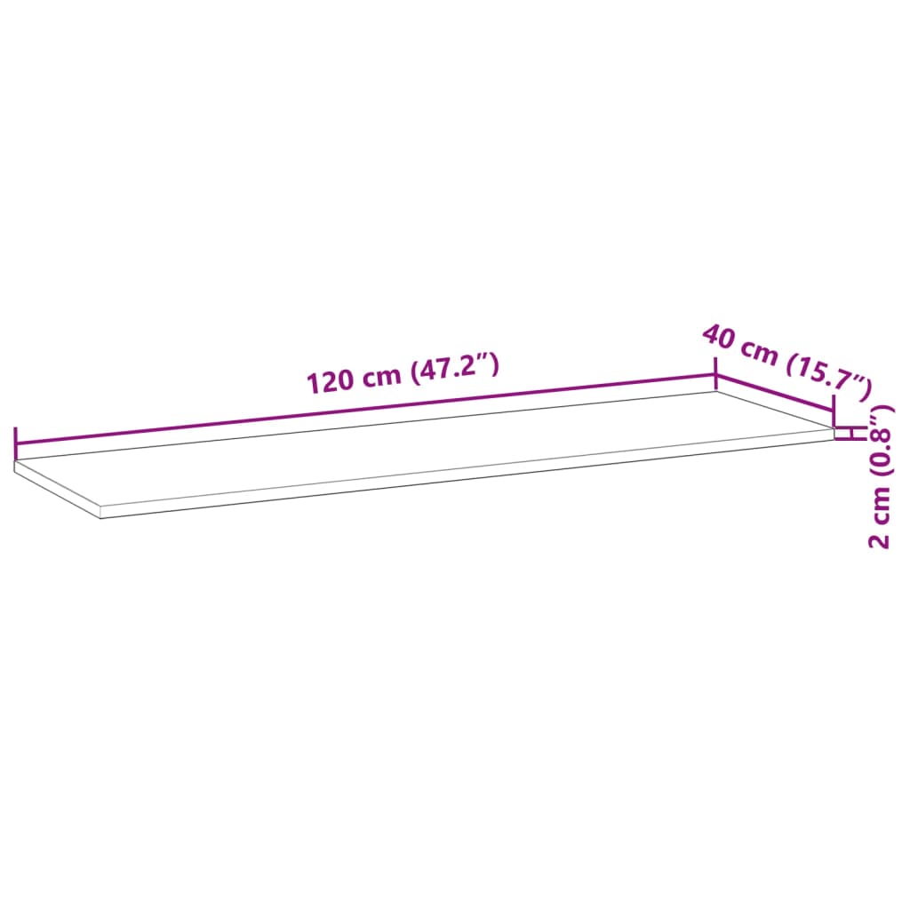 Tafelblad rechthoekig 120x40x2 cm massief acaciahout