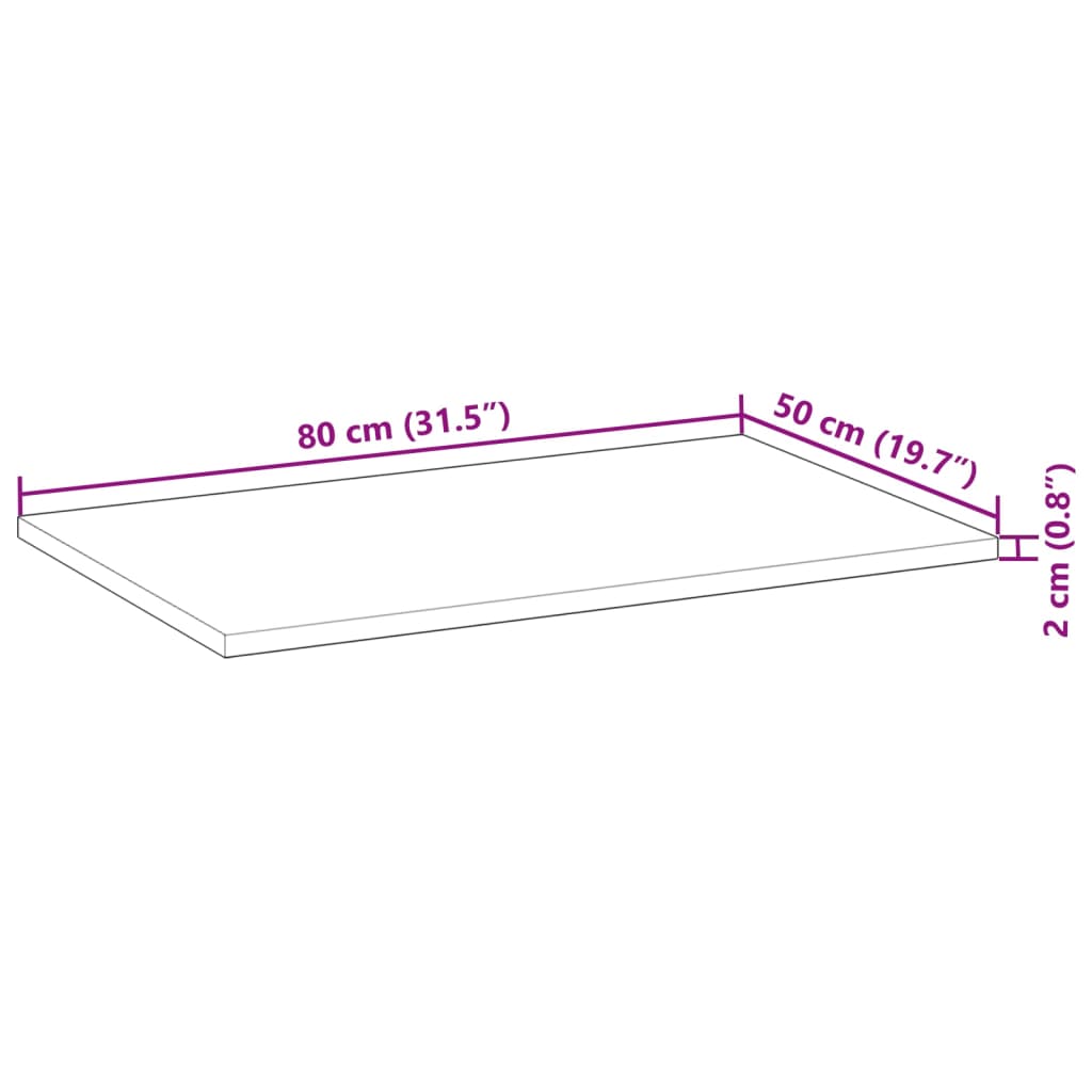 Tafelblad rechthoekig 80x50x2 cm massief acaciahout