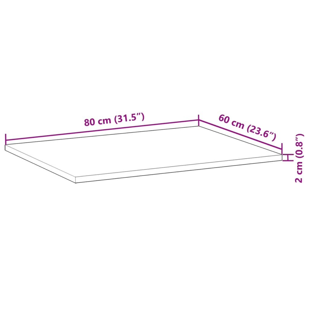 Tafelblad rechthoekig 80x60x2 cm massief acaciahout