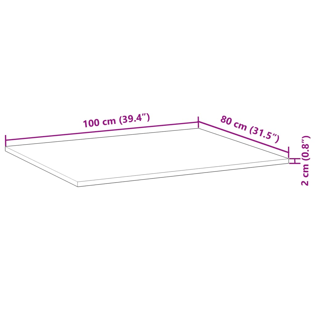 Tafelblad rechthoekig 100x80x2 cm massief acaciahout