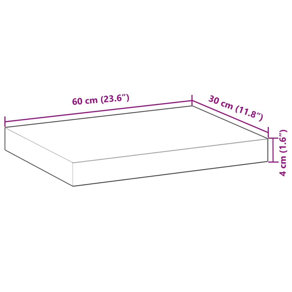 Tafelblad rechthoekig 60x30x4 cm massief acaciahout