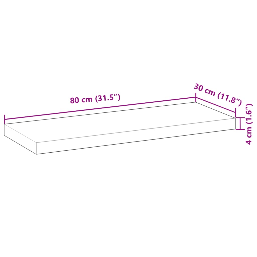 Tafelblad rechthoekig 80x30x4 cm massief acaciahout