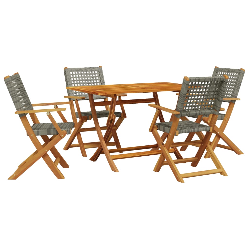 5-delige Tuinset poly rattan en massief hout grijs Tuinsets | Creëer jouw Trendy Thuis | Gratis bezorgd & Retour | Trendy.nl