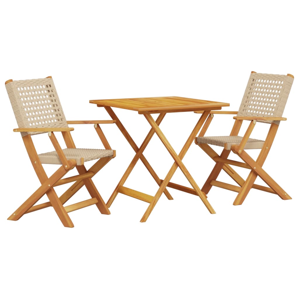 3-delige Bistroset poly rattan en massief hout beige Tuinsets | Creëer jouw Trendy Thuis | Gratis bezorgd & Retour | Trendy.nl