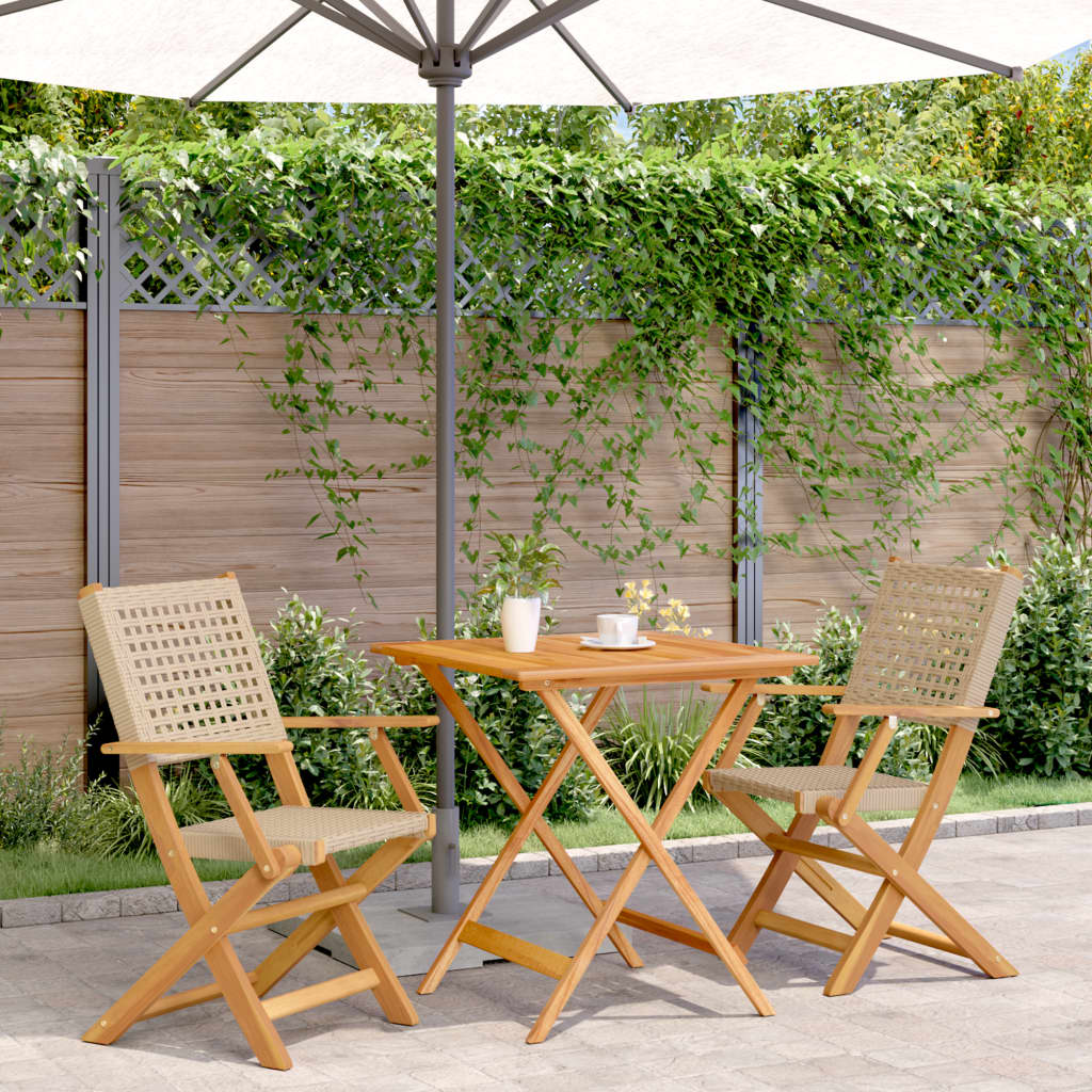 3-delige Bistroset poly rattan en massief hout beige Tuinsets | Creëer jouw Trendy Thuis | Gratis bezorgd & Retour | Trendy.nl