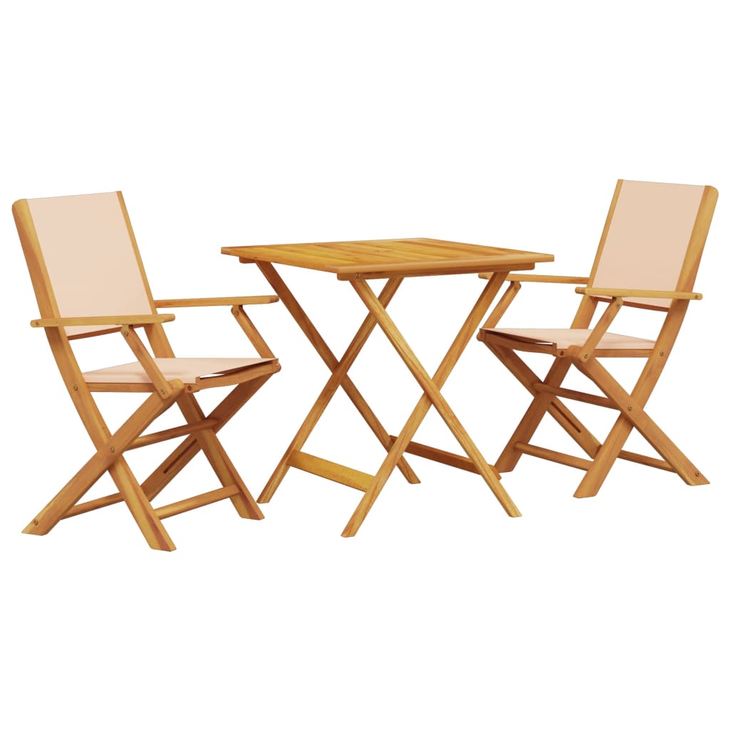 3-delige Bistroset stof en massief hout beige