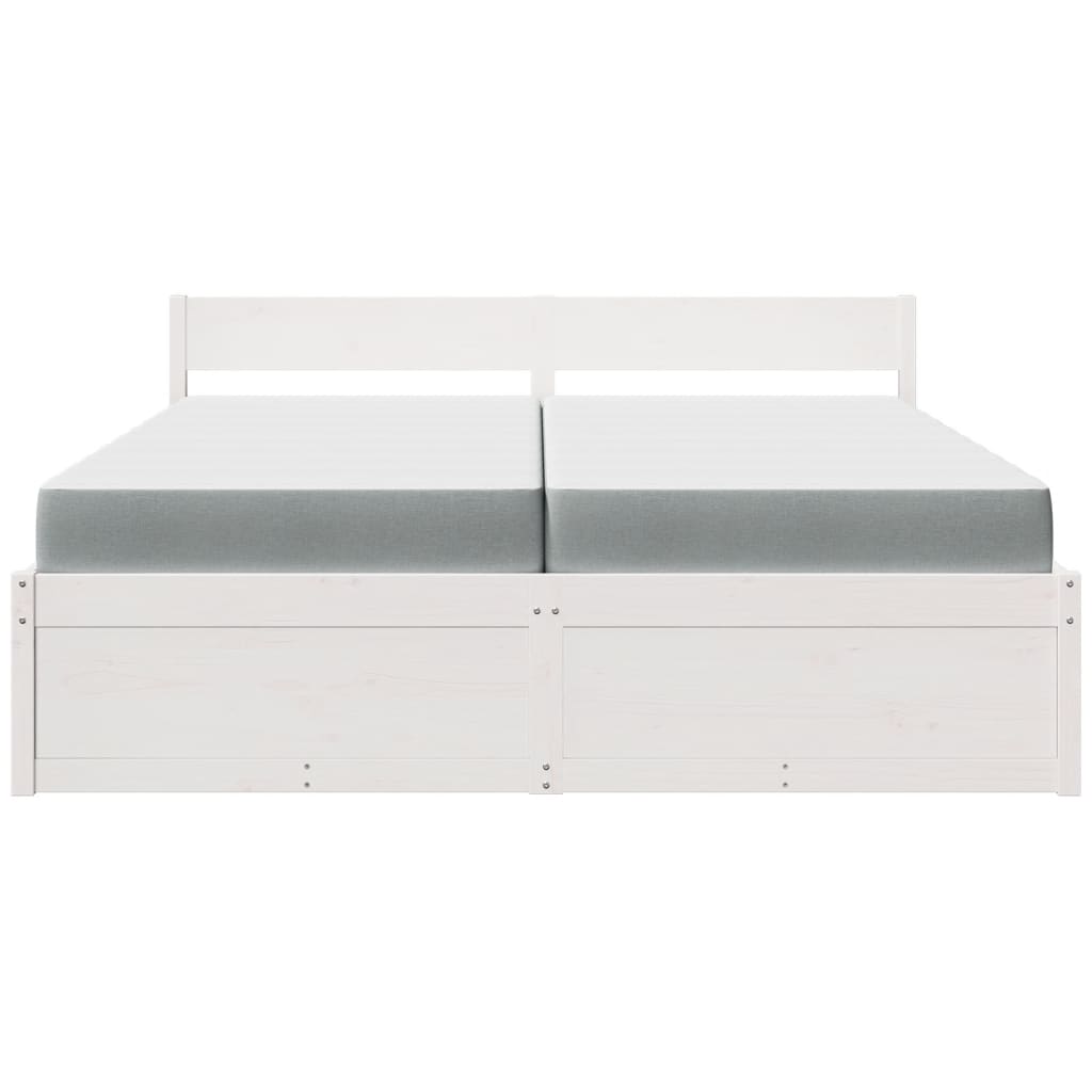 Bed met lades en matras massief grenenhout wit 200x200 cm