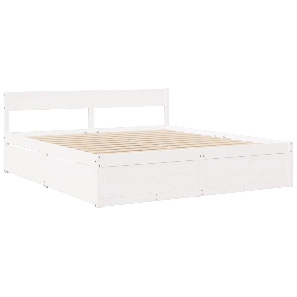 Bed met lades en matras massief grenenhout wit 200x200 cm