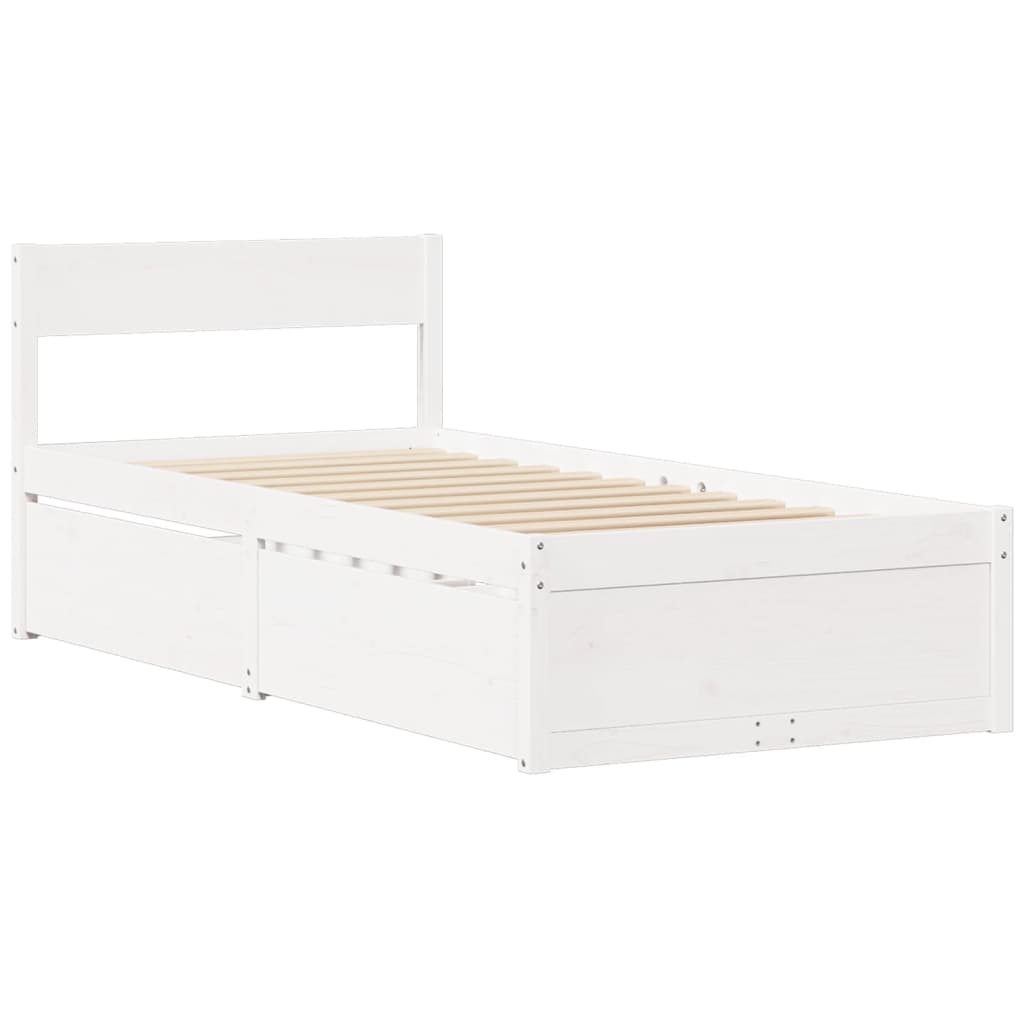 Bed met lades en matras massief grenenhout wit 100x200 cm