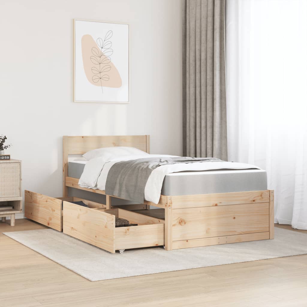 Bed met lades en matras massief grenenhout 90x200 cm