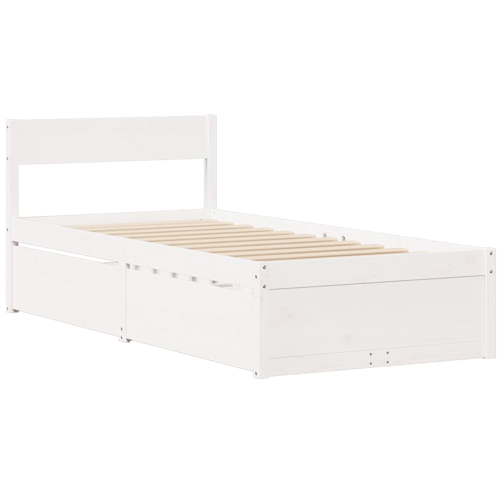 Bed met lades en matras massief grenenhout wit 90x200 cm