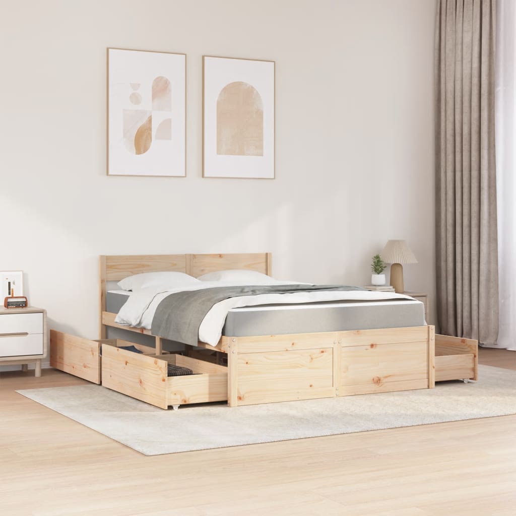 Bed met lades en matras massief grenenhout 120x190 cm