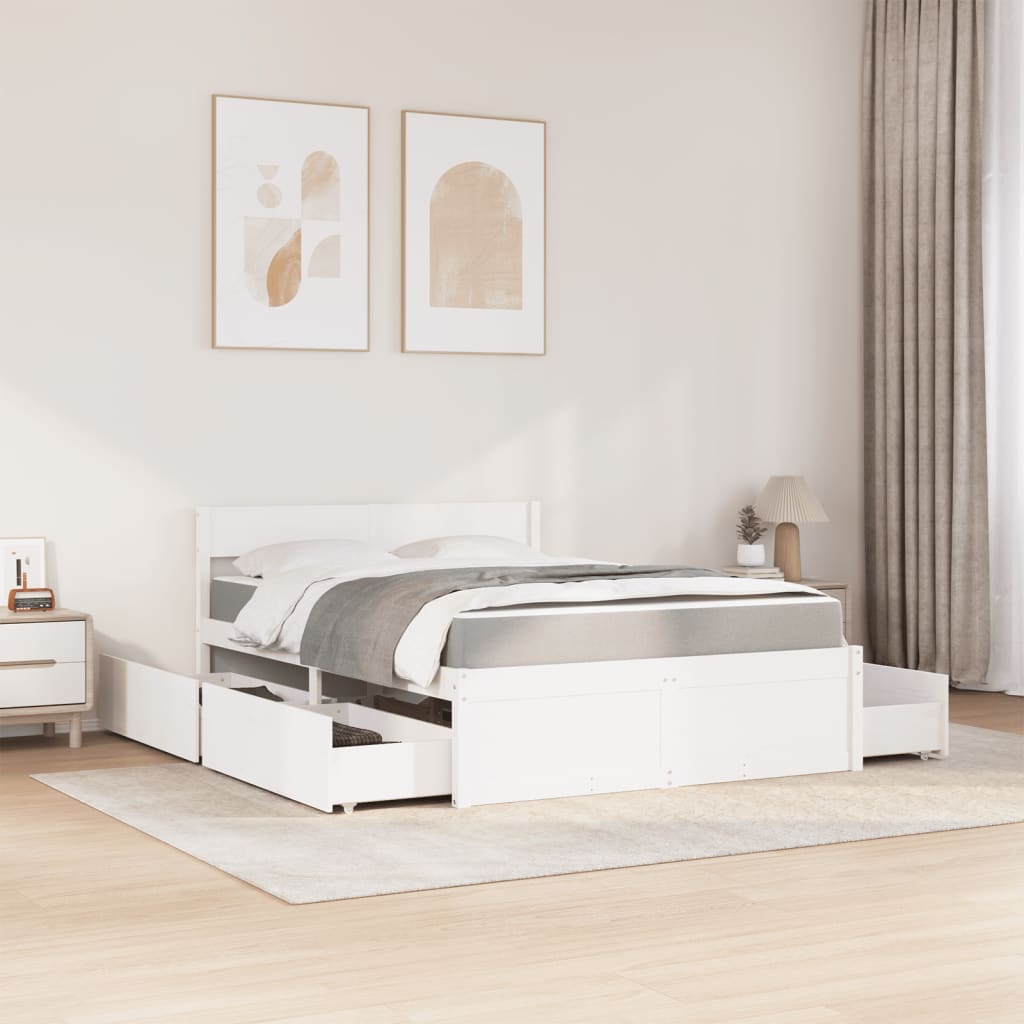 Bed met lades en matras massief grenenhout wit 120x190 cm