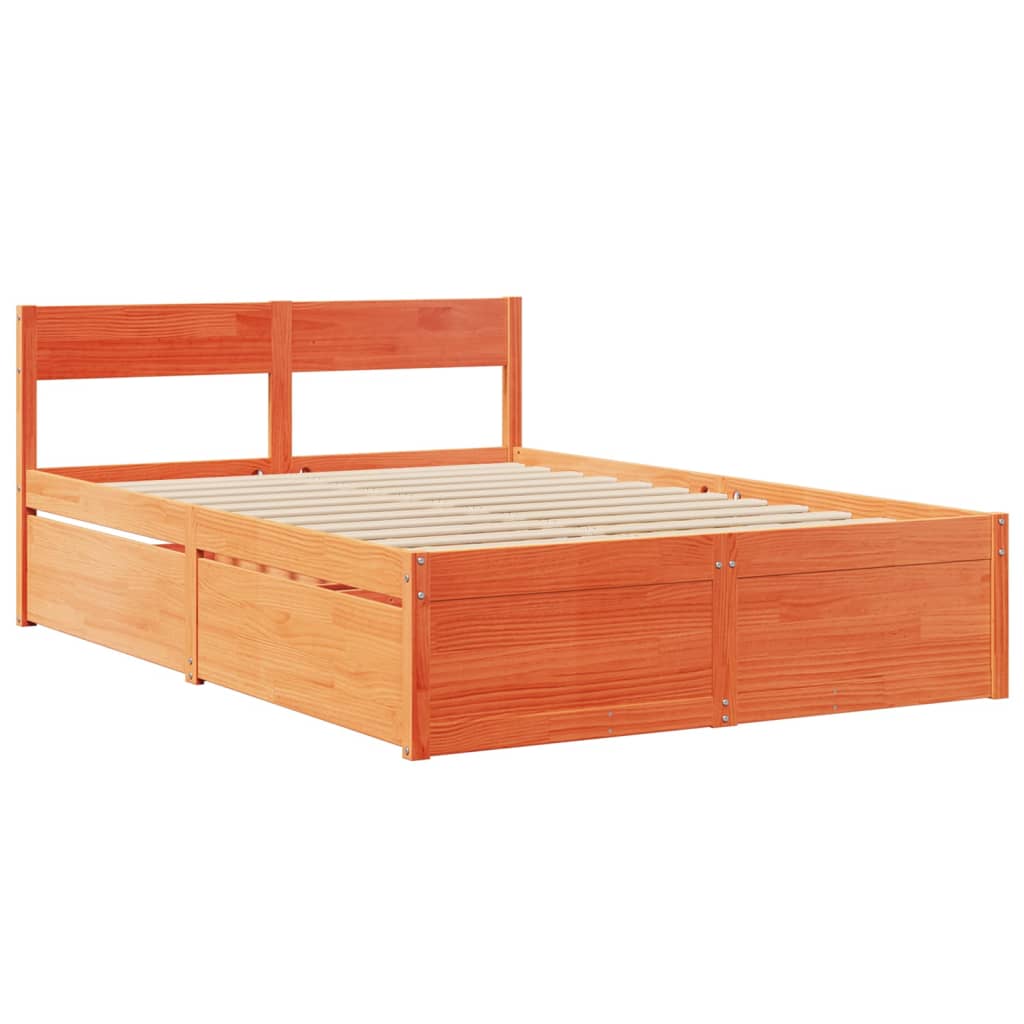 Bed met lades en matras massief grenenhout wasbruin 120x190 cm
