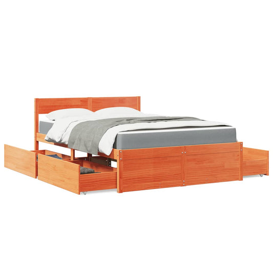 Bed met lades en matras massief grenenhout wasbruin 120x190 cm