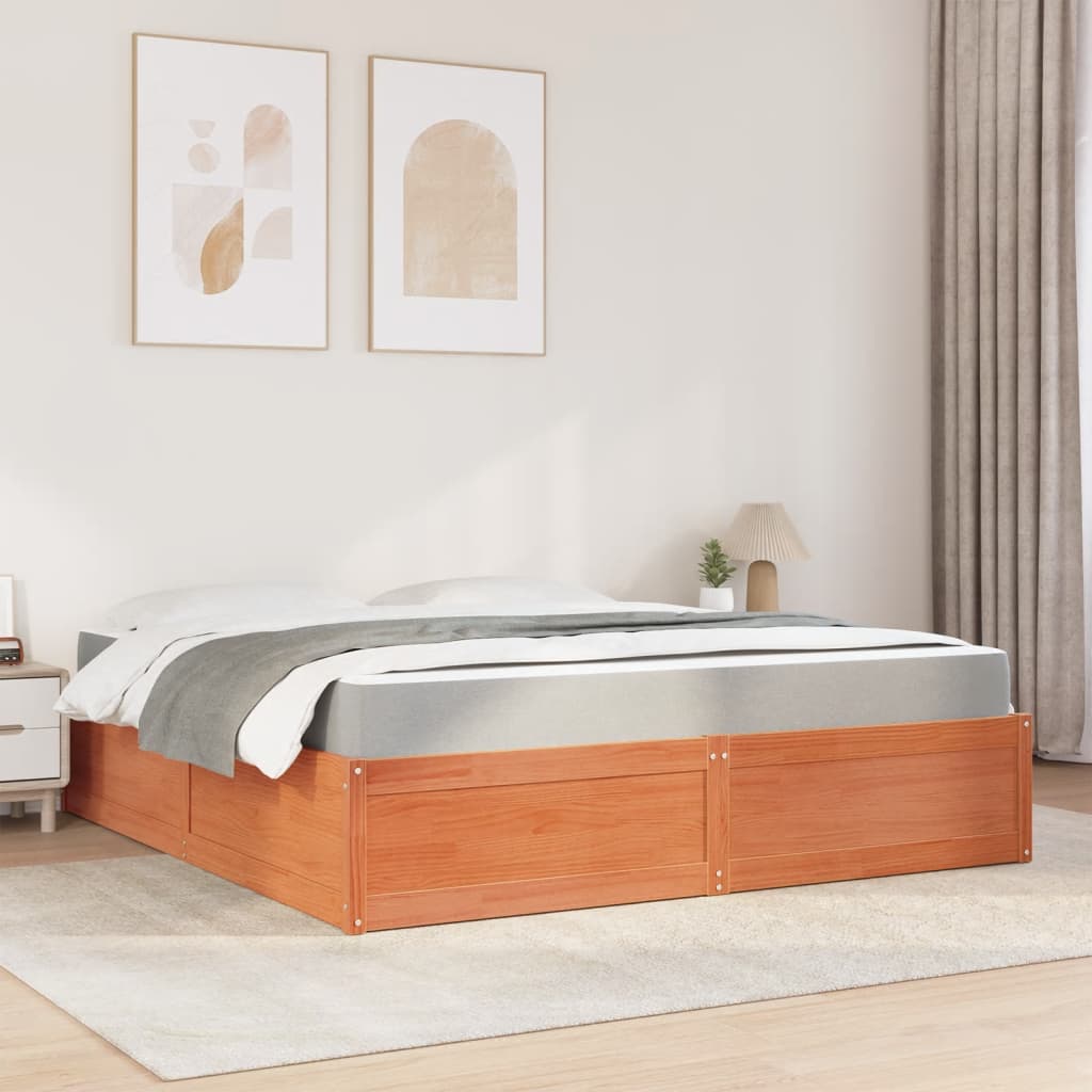 Bed met matras massief grenenhout wasbruin 180x200 cm Bedden & bedframes | Creëer jouw Trendy Thuis | Gratis bezorgd & Retour | Trendy.nl