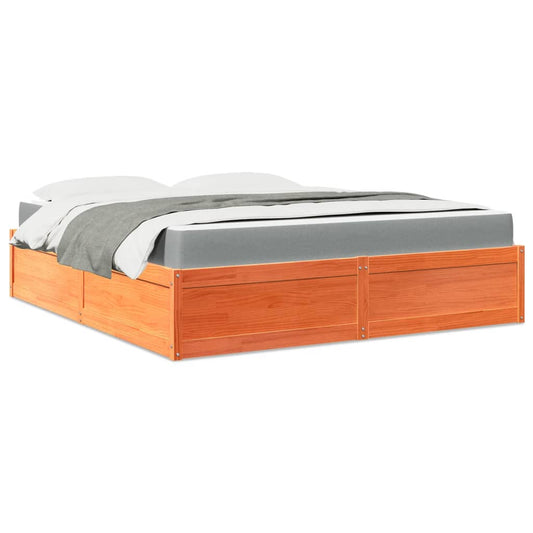 Bed met matras massief grenenhout wasbruin 180x200 cm