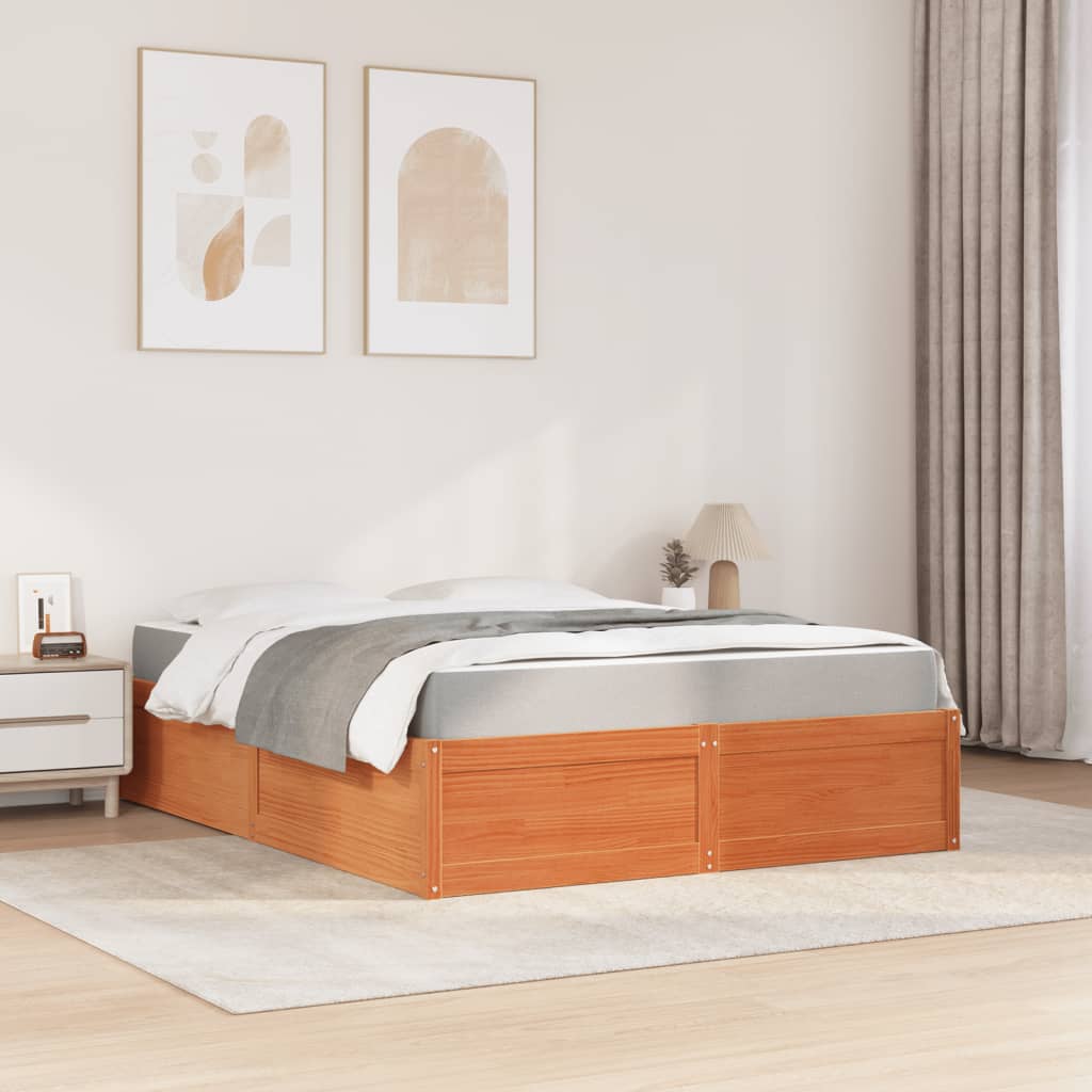 Bed met matras massief grenenhout wasbruin 140x200 cm Bedden & bedframes | Creëer jouw Trendy Thuis | Gratis bezorgd & Retour | Trendy.nl