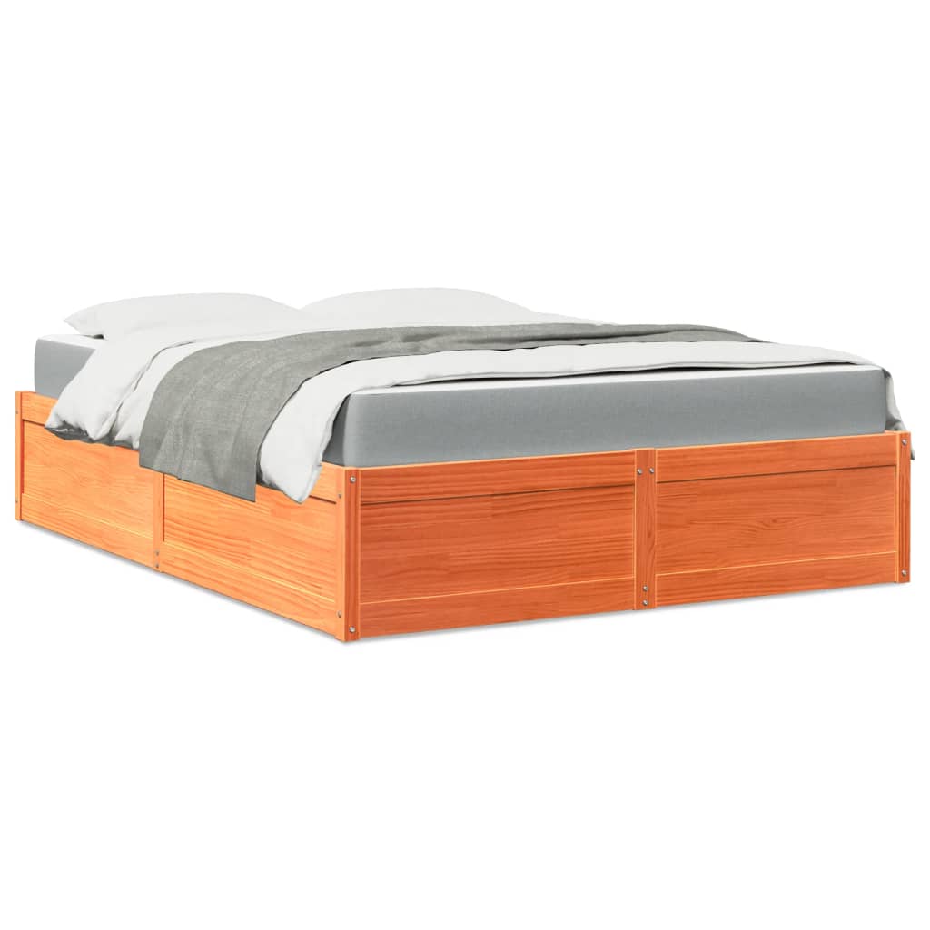 Bed met matras massief grenenhout wasbruin 140x200 cm Bedden & bedframes | Creëer jouw Trendy Thuis | Gratis bezorgd & Retour | Trendy.nl