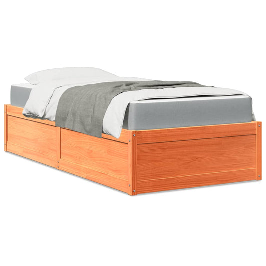 Bed met matras massief grenenhout wasbruin 90x200 cm