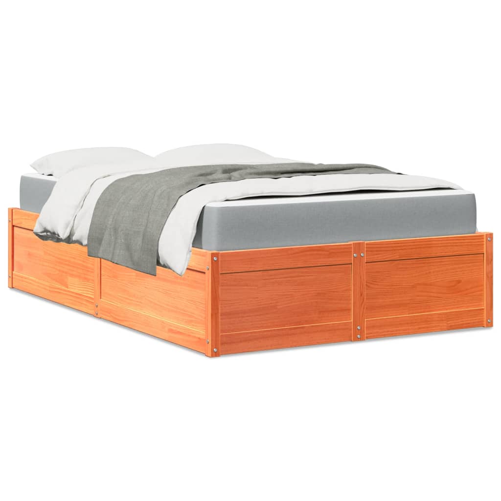 Bed met matras massief grenenhout wasbruin 120x190 cm