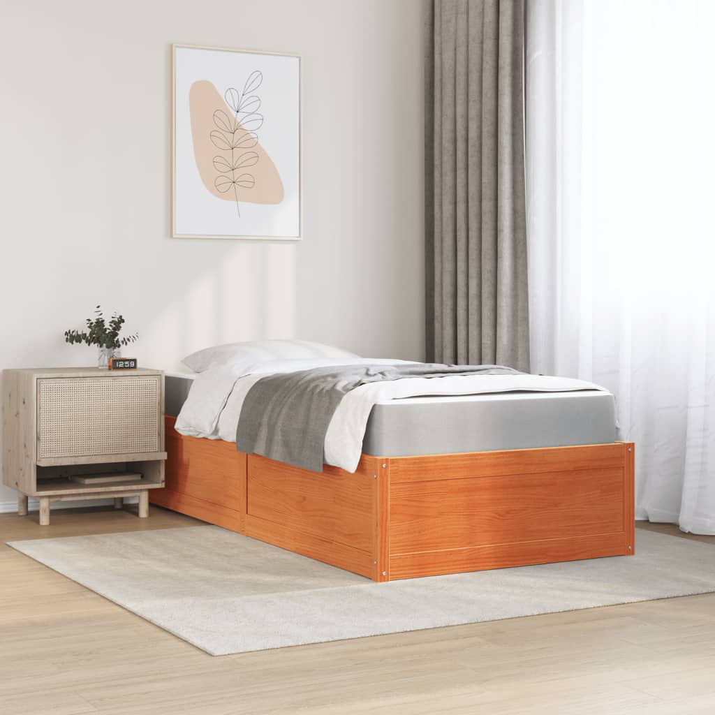 Bed met matras massief grenenhout wasbruin 90x190 cm Bedden & bedframes | Creëer jouw Trendy Thuis | Gratis bezorgd & Retour | Trendy.nl