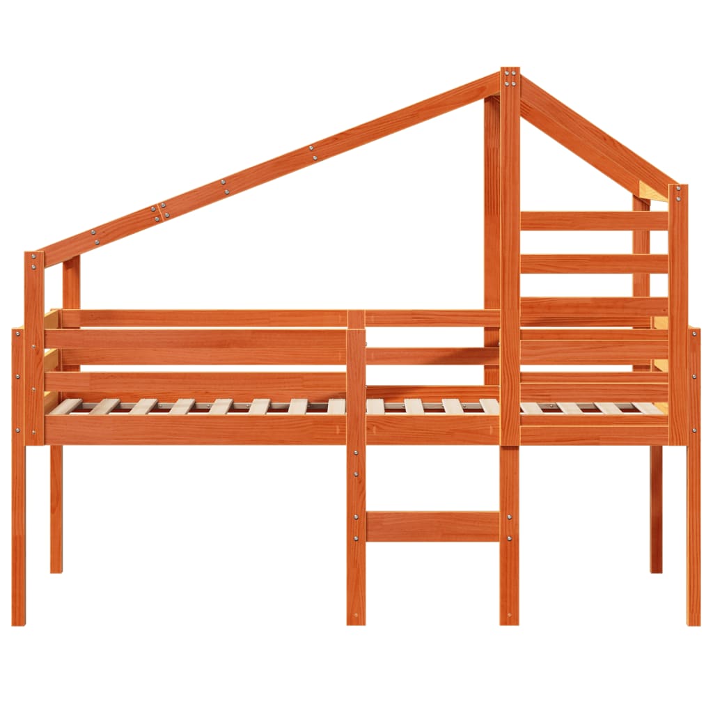 Hoogslaper met dak massief grenenhout wasbruin 90x200 cm Bedden & bedframes | Creëer jouw Trendy Thuis | Gratis bezorgd & Retour | Trendy.nl