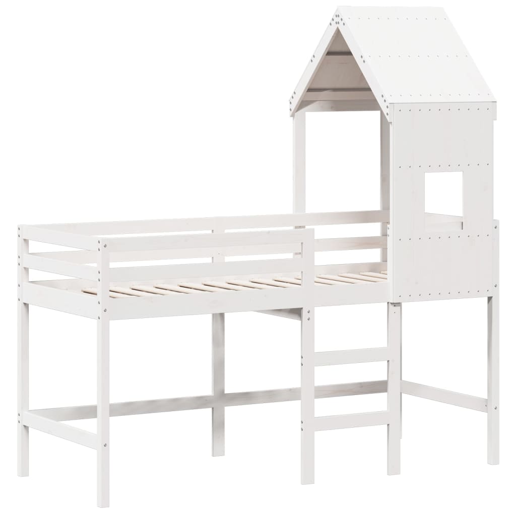 Halfhoogslaper met ladder en bedhuis grenenhout wit 80x200 cm Bedden & bedframes | Creëer jouw Trendy Thuis | Gratis bezorgd & Retour | Trendy.nl