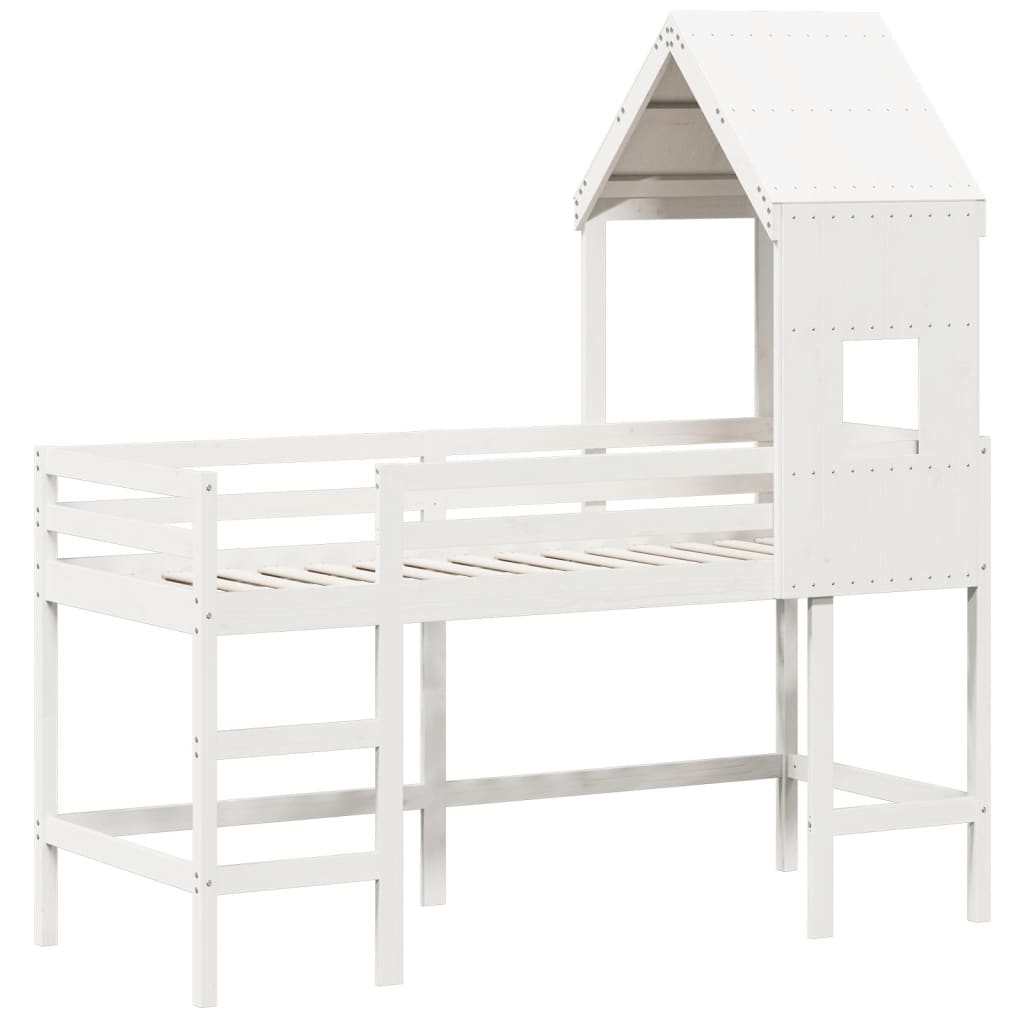 Halfhoogslaper met ladder en bedhuis grenenhout wit 90x200 cm Bedden & bedframes | Creëer jouw Trendy Thuis | Gratis bezorgd & Retour | Trendy.nl