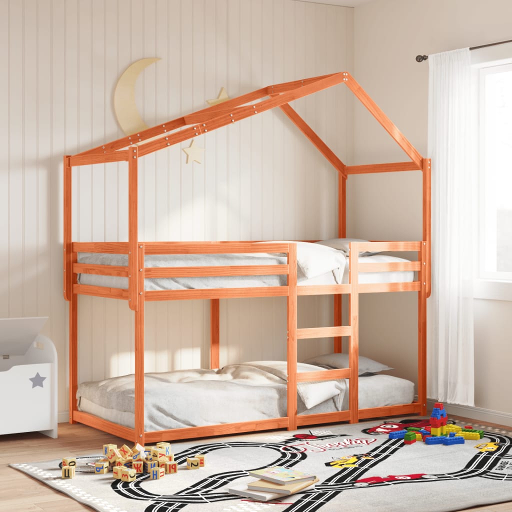 Stapelbed met bedhuis massief grenenhout wasbruin 90x200 cm Bedden & bedframes | Creëer jouw Trendy Thuis | Gratis bezorgd & Retour | Trendy.nl