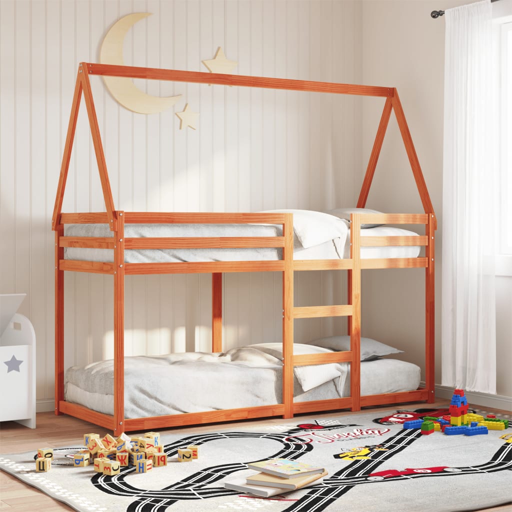 Stapelbed met dak massief grenenhout wasbruin 80x200 cm Bedden & bedframes | Creëer jouw Trendy Thuis | Gratis bezorgd & Retour | Trendy.nl