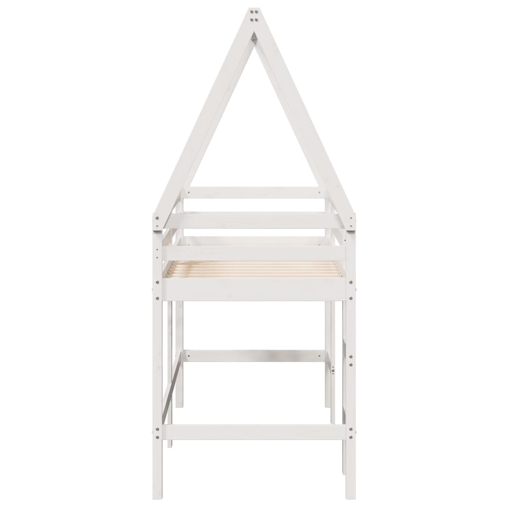 Halfhoogslaper met ladder en bedhuis grenenhout wit 90x190 cm