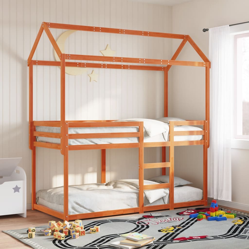 Stapelbed met dak massief grenenhout wasbruin 75x190 cm Bedden & bedframes | Creëer jouw Trendy Thuis | Gratis bezorgd & Retour | Trendy.nl