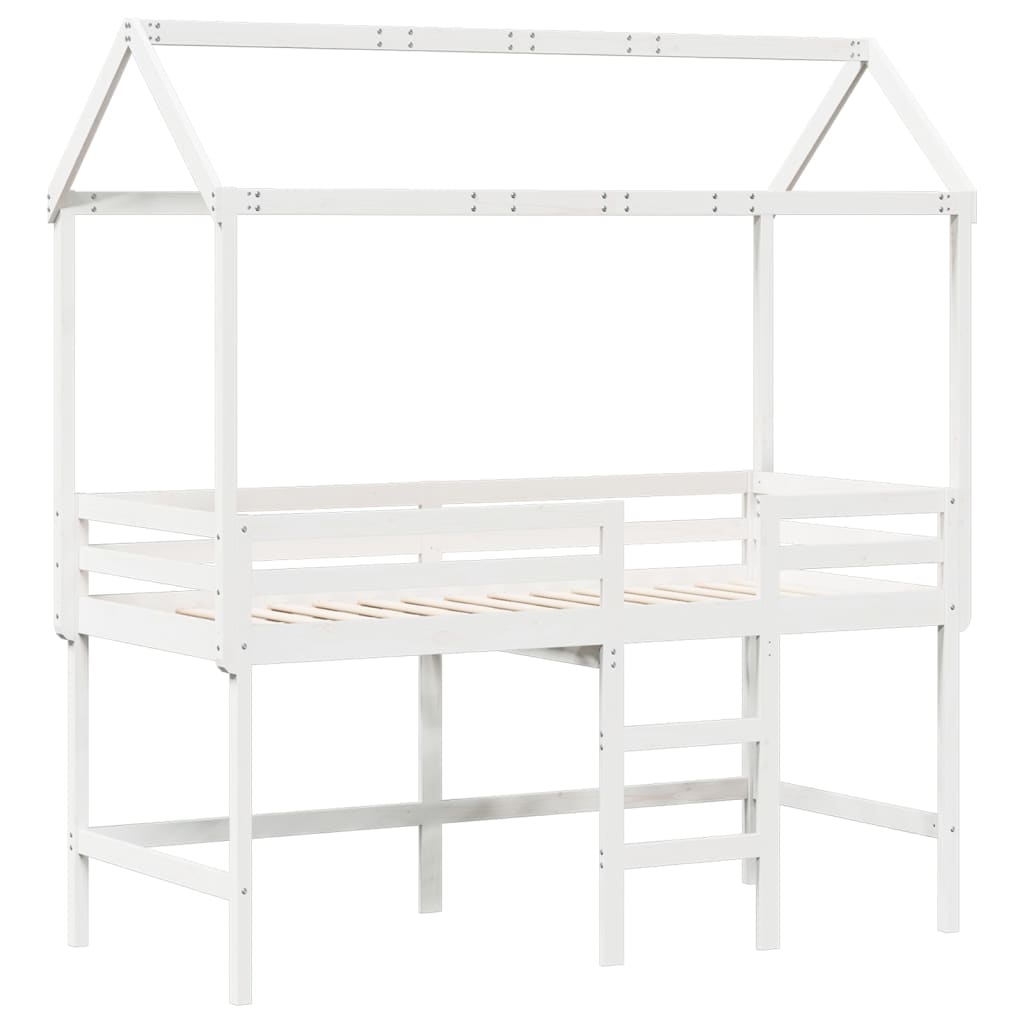 Halfhoogslaper met ladder en bedhuis grenenhout wit 90x200 cm Bedden & bedframes | Creëer jouw Trendy Thuis | Gratis bezorgd & Retour | Trendy.nl