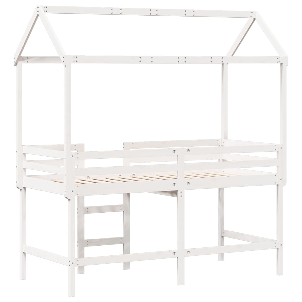 Halfhoogslaper met ladder en bedhuis grenenhout wit 90x200 cm Bedden & bedframes | Creëer jouw Trendy Thuis | Gratis bezorgd & Retour | Trendy.nl