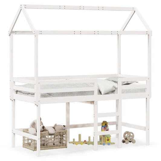 Halfhoogslaper met ladder en bedhuis grenenhout wit 90x200 cm Bedden & bedframes | Creëer jouw Trendy Thuis | Gratis bezorgd & Retour | Trendy.nl