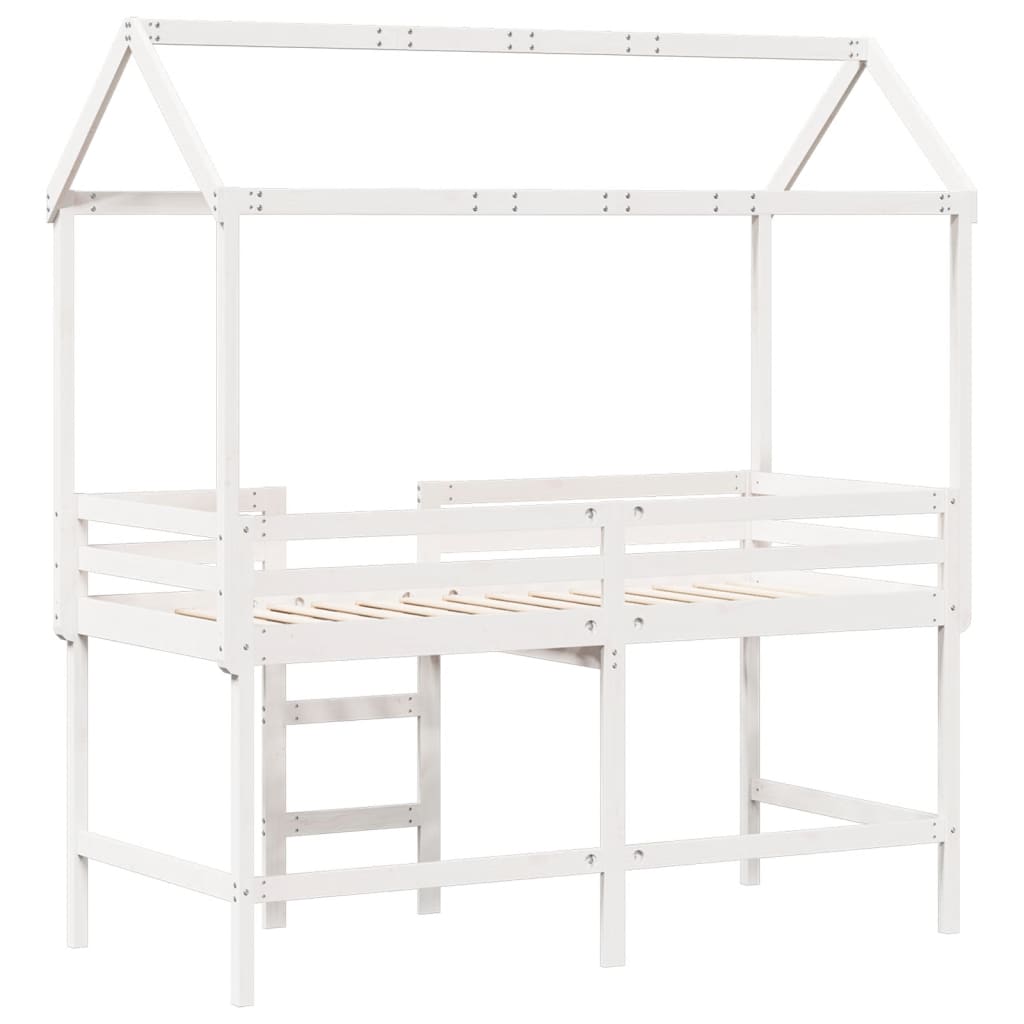 Halfhoogslaper met ladder en bedhuis grenenhout wit 80x200 cm Bedden & bedframes | Creëer jouw Trendy Thuis | Gratis bezorgd & Retour | Trendy.nl