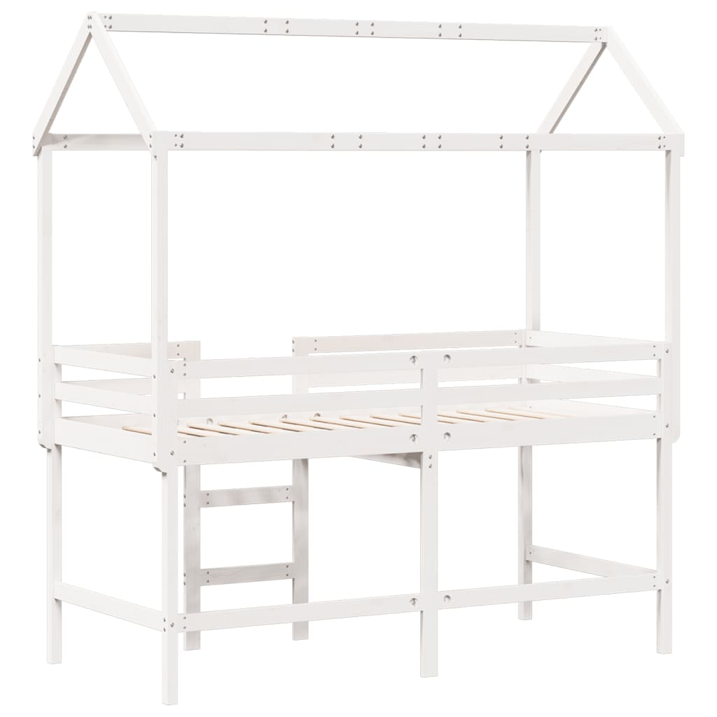 Halfhoogslaper met ladder en bedhuis grenenhout wit 90x190 cm Bedden & bedframes | Creëer jouw Trendy Thuis | Gratis bezorgd & Retour | Trendy.nl