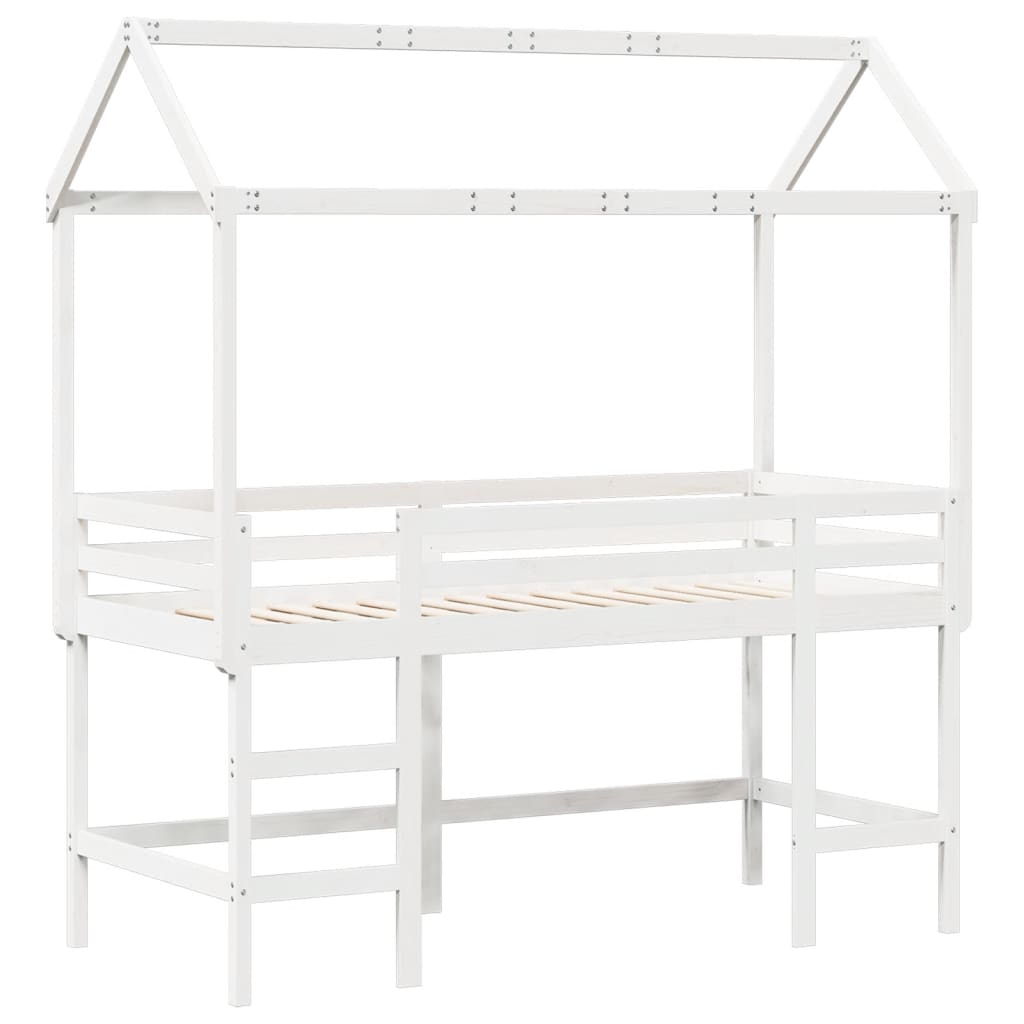 Halfhoogslaper met ladder en bedhuis grenenhout wit 90x200 cm Bedden & bedframes | Creëer jouw Trendy Thuis | Gratis bezorgd & Retour | Trendy.nl