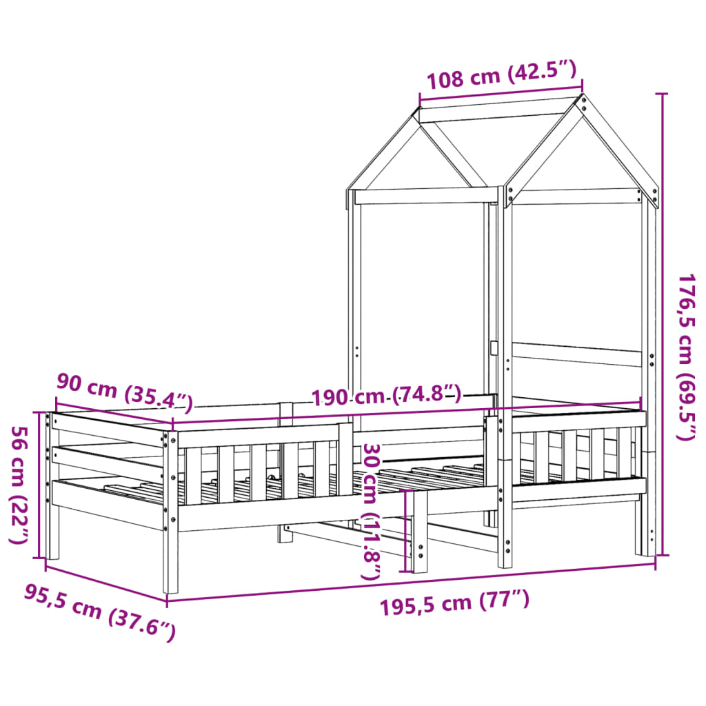 Bedframe met huisje massief grenenhout 90x190 cm